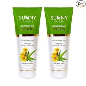 Sunny Moisturizing Lotion with Aloe Vera & Calendula | Velvety, Radiant Skin | Fights Pigmentation & Aging | Sunburn Protection | All Skin Types | 100 ml (Pack of 2)