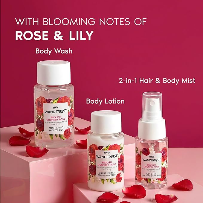 Nykaa Wanderlust English Country Rose Mini Gift Set English Country Rose | EDP, Body Lotion & Shower Gel - Image 5