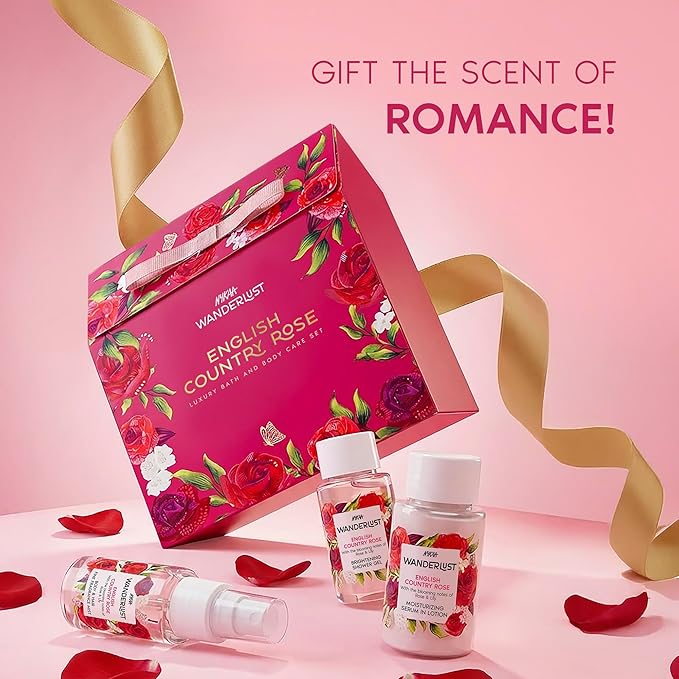 Nykaa Wanderlust English Country Rose Mini Gift Set English Country Rose | EDP, Body Lotion & Shower Gel - Image 4